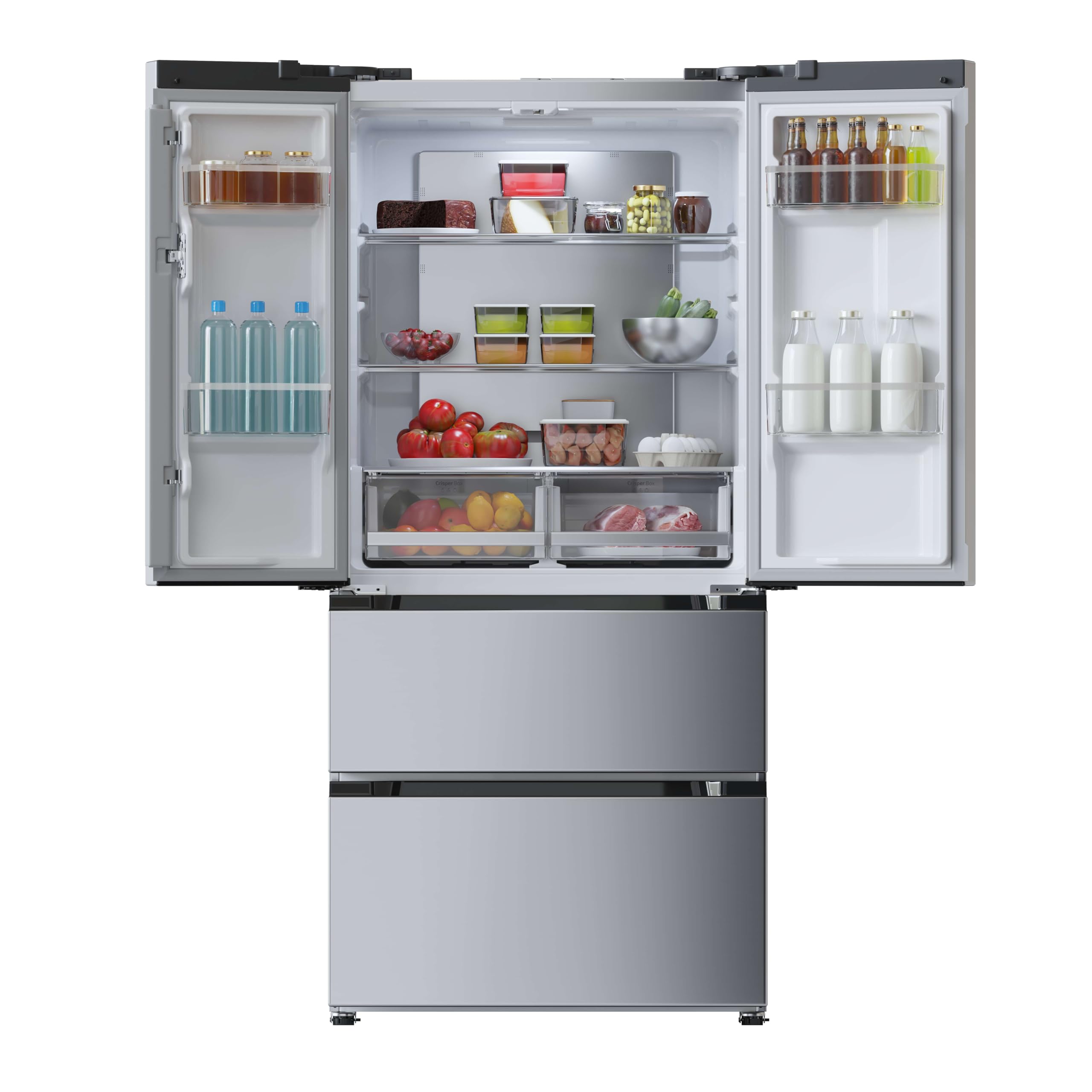 Cecotec Réfrigérateur Porte Française Inox 436L Bolero CoolMarket FD 436 Inox E, 183 x 83,6 cm, Basse Consommation, Compresseur Inverter Plus, Total N