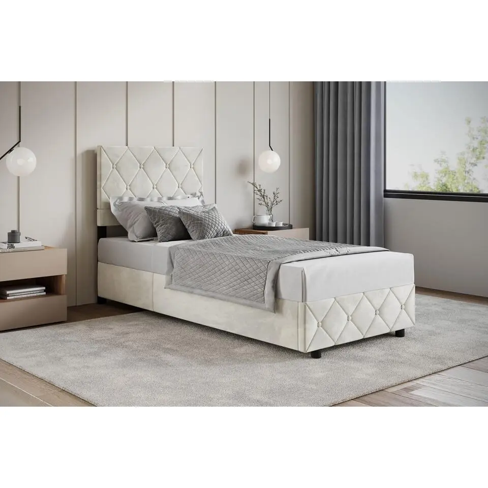 Meubella - Eenpersoonsbed Hernandez - Beige 90x200 cm - Met gaslift