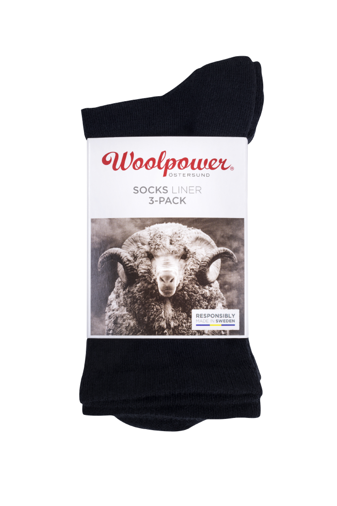 Woolpower sokker 3pakn, liners, sort<br>3 par