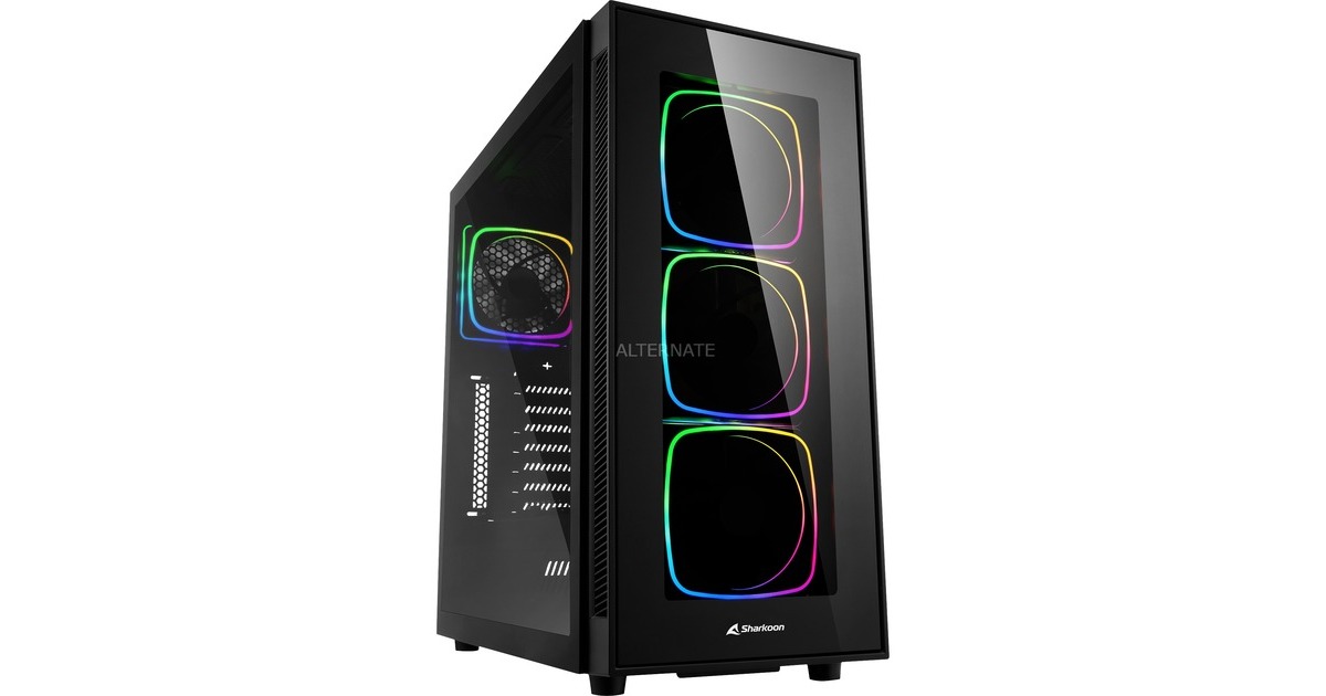 SharkoonTG6 RGB midi tower behuizing  (Zwart | 4x USB-A | RGB | Tempered Glass)