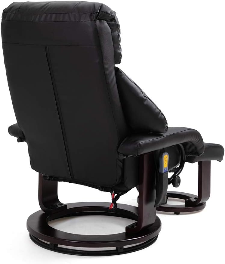 Mingone Massagesessel mit Wärmefunktion Fernsehsessel mit Hocker Relaxsessel mit Liegefunktion Elektrisch TV-Sessel für Wohnzimmer 360°Drehbar Kunstleder Schwarz