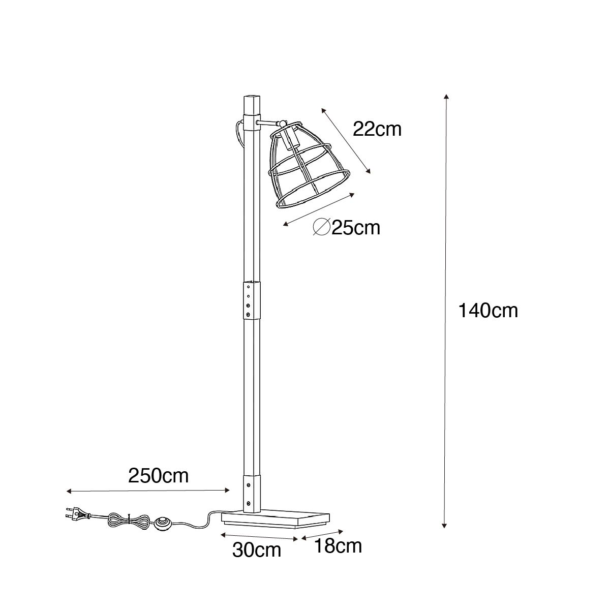 Industriële vloerlamp donkergrijs met hout - Arthur