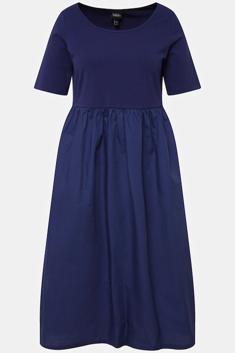 Midikleid, Rippjersey, A-Linie, Rundhals, Halbarm
