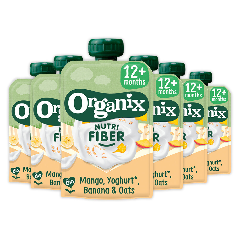 6x Organix Knijpfruit Nutri Fiber Mango Yoghurt Banaan 12+m100 gr