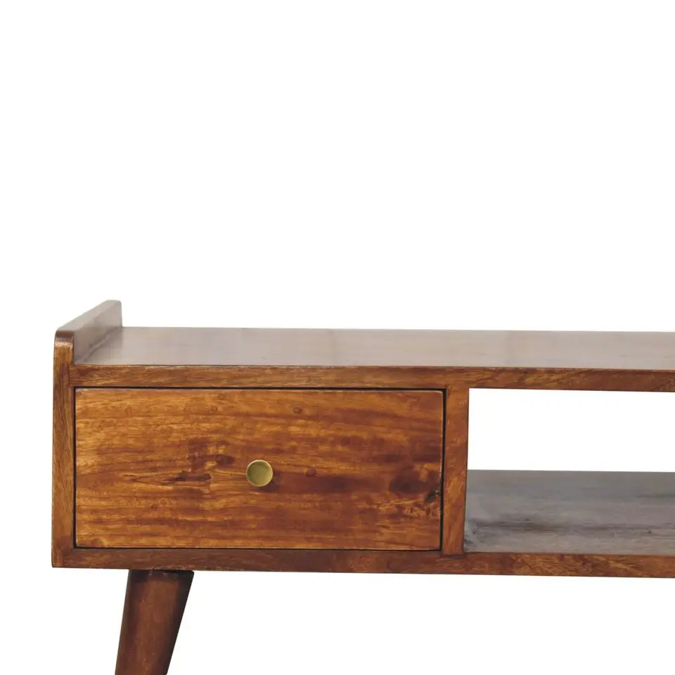 Artisan Furniture Massief Houten TV Meubel, 4 Laden en 1 Plank, Donkerbruin