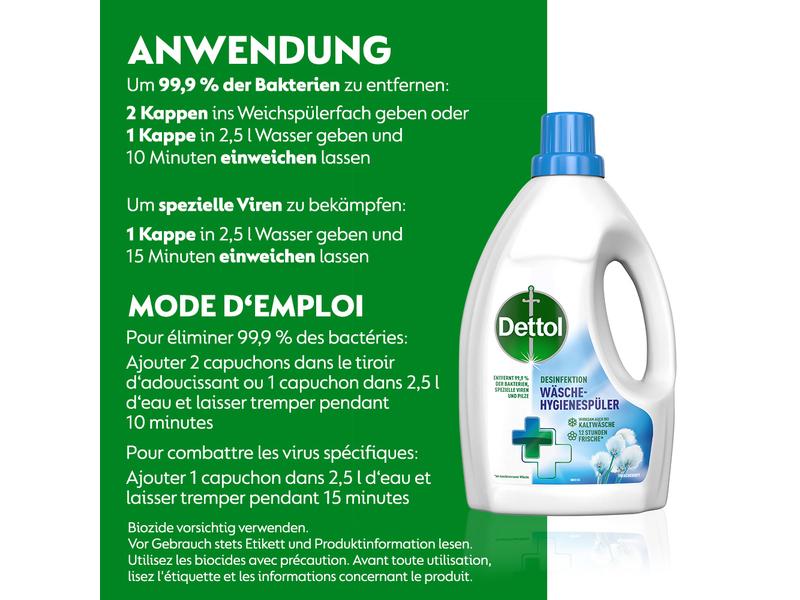 Dettol Flüssigwaschmittel Desinfektion Wäsche-Hygienespüler Waschmittel-Zusatz zur Bekämpfung von Bakterien, Viren und Pilzen