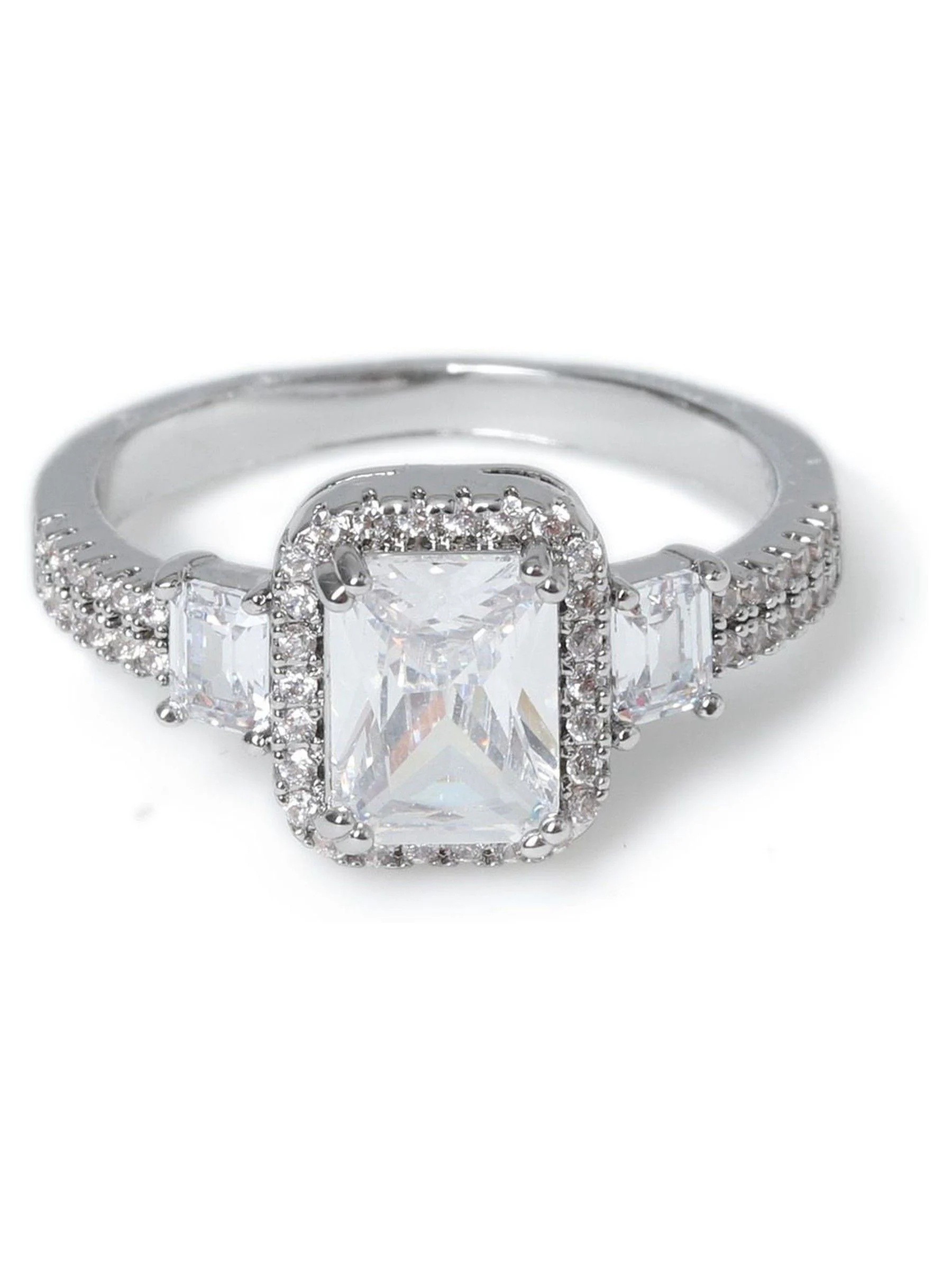 Aela Silver Tone Square Cut Cubic Zirconia Ring