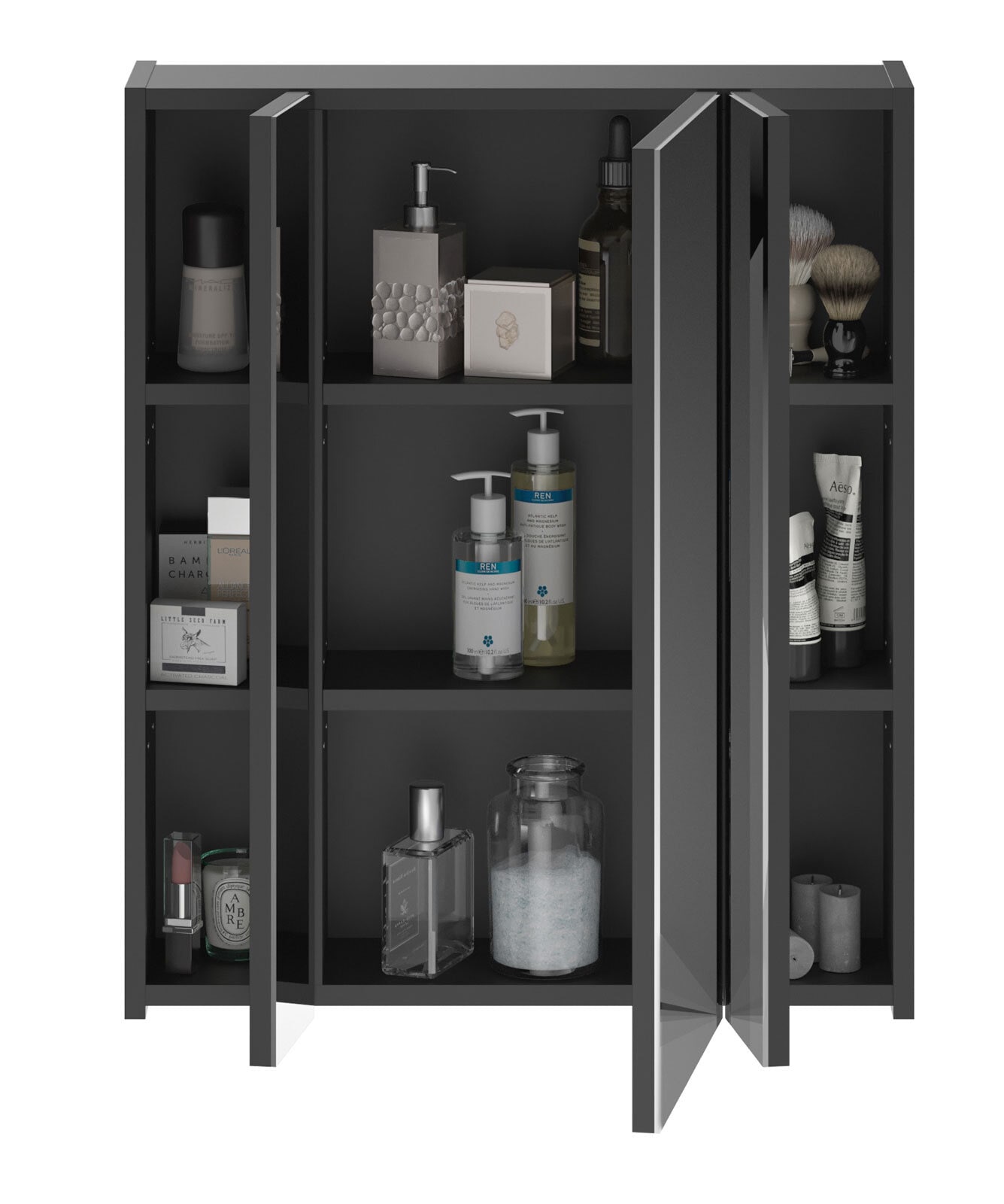 Spiegelschrank Linus inkl. Beleuchtung Schwarz Hochglanz 60x56x34 cm