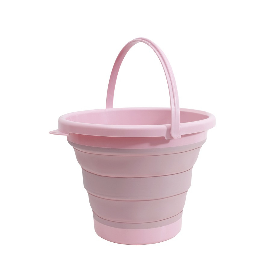 (3L) Faltbarer Silikon Putz Eimer Klappbarer Pop-Up Aufbewahrungs Behälter mit Henkel - Rosa