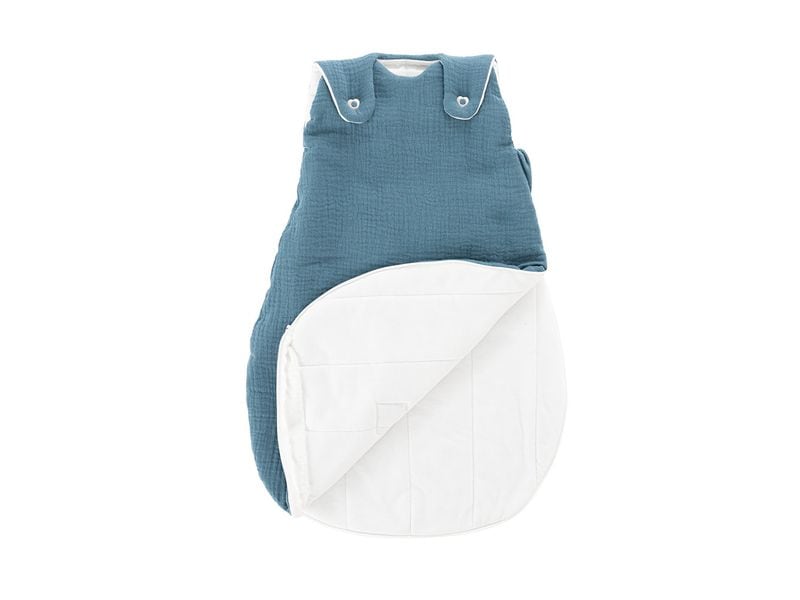 Träumeland Baby-Ganzjahresschlafsack jeansblau 50/56 Hochwertiger Babyschlafsack aus Baumwollmusselin