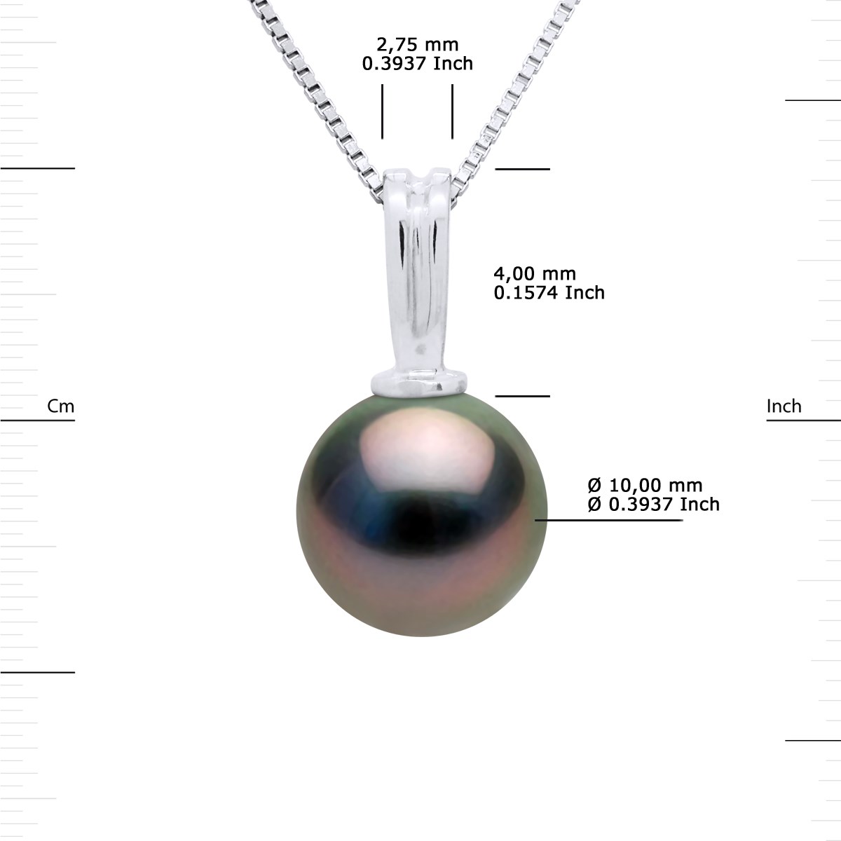 Pendentif Bélière Large Perle de Tahiti Ronde 10-11 mm Or Blanc