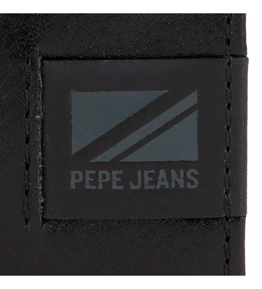 Carteira vertical Pepe Jeans Topper em couro preto com fecho de clique