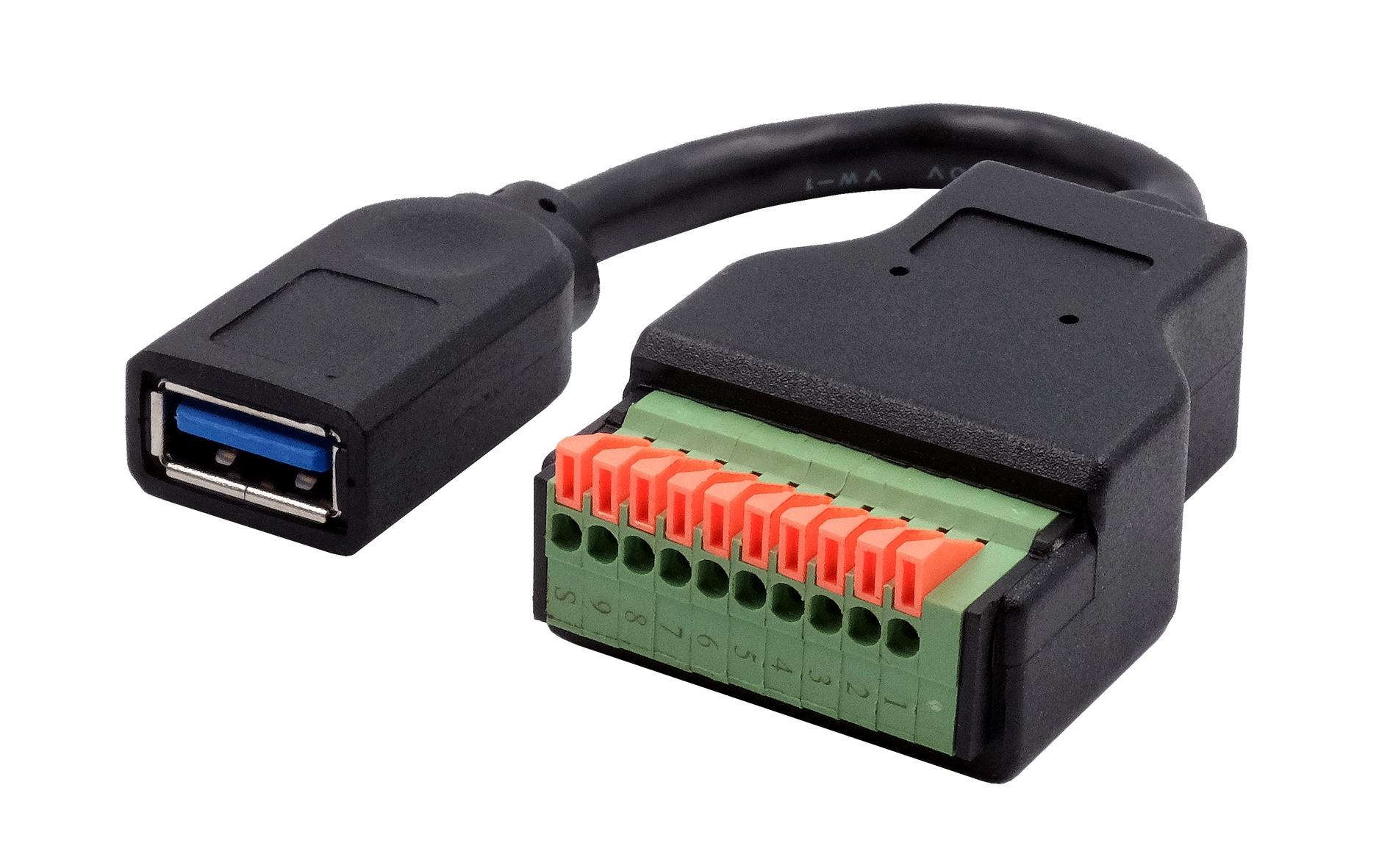 USB 3.1 Adapter USB-A Buchse - Terminalblock 10-pinKabel-Adapter USB-A Buchse zu 10-pin Terminal Block mit Drucktaster, USB 3.2, 15 cm