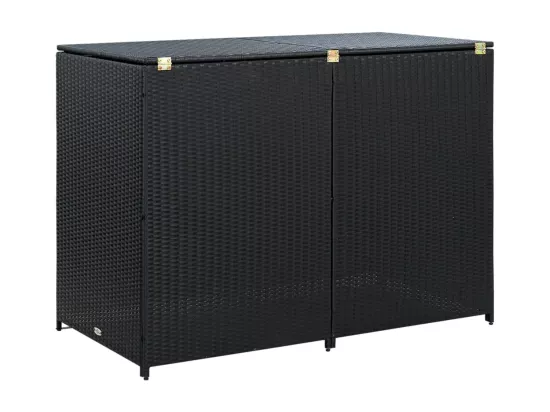 Abris pour poubelle double Résine tressée Noir 148x80x111
