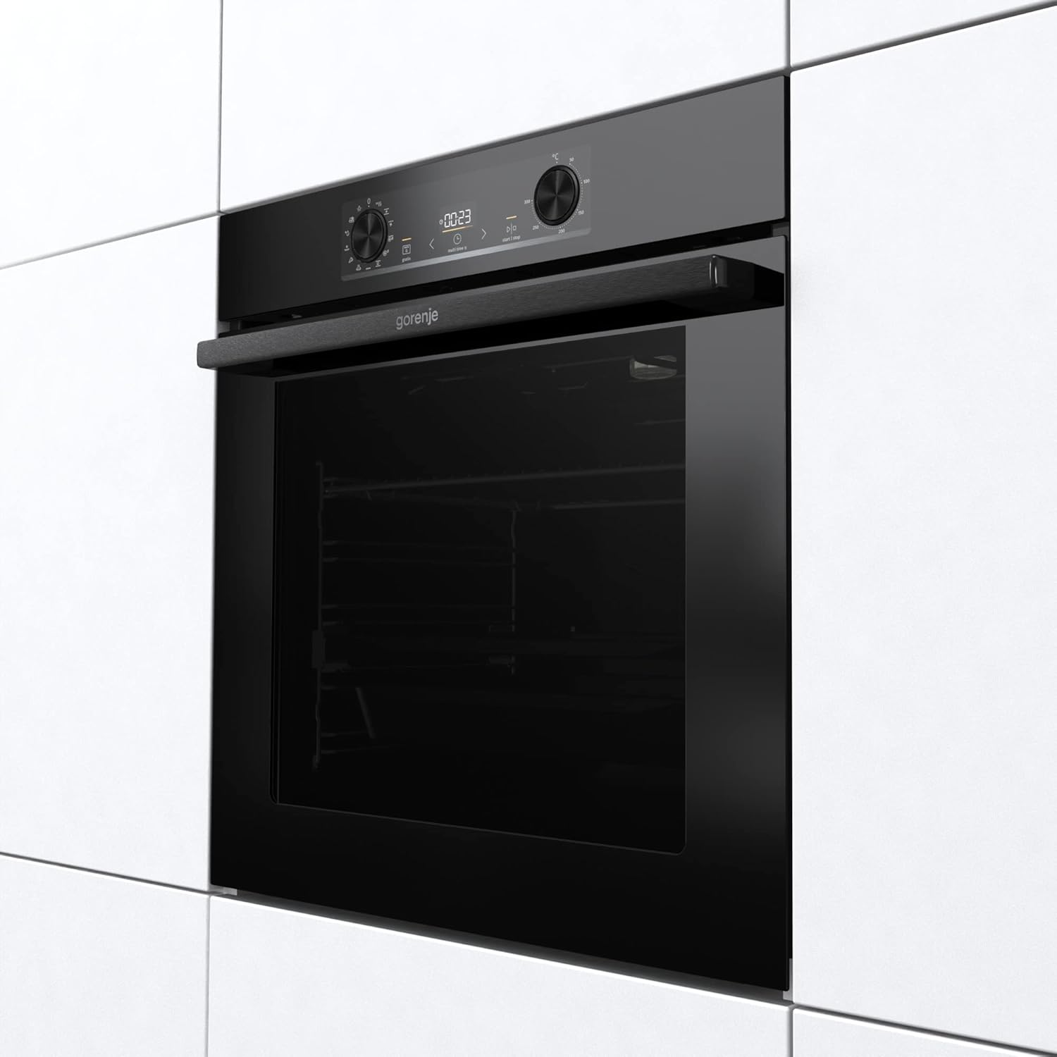 Gorenje 738415 OptiBake BOS 6737 E13BG Einbau-Backofen / 77L / Heißluft/ExtraSteam/GentleClose & Open/Bratenthermometer/AirFry/Pizzamode 300°C/PerfectGrill/ChildLook/Teleskopauszüge/schwarz
