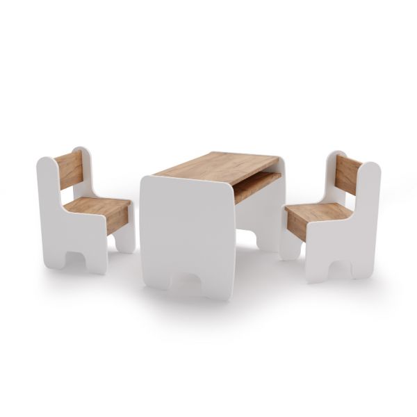 Kobi Conjunto de Mesa e Duas Cadeiras Set White Oak
