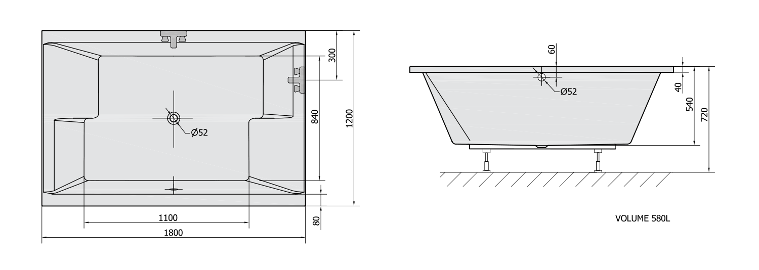 Polysan Dupla ligbad 180x120x54cm wit