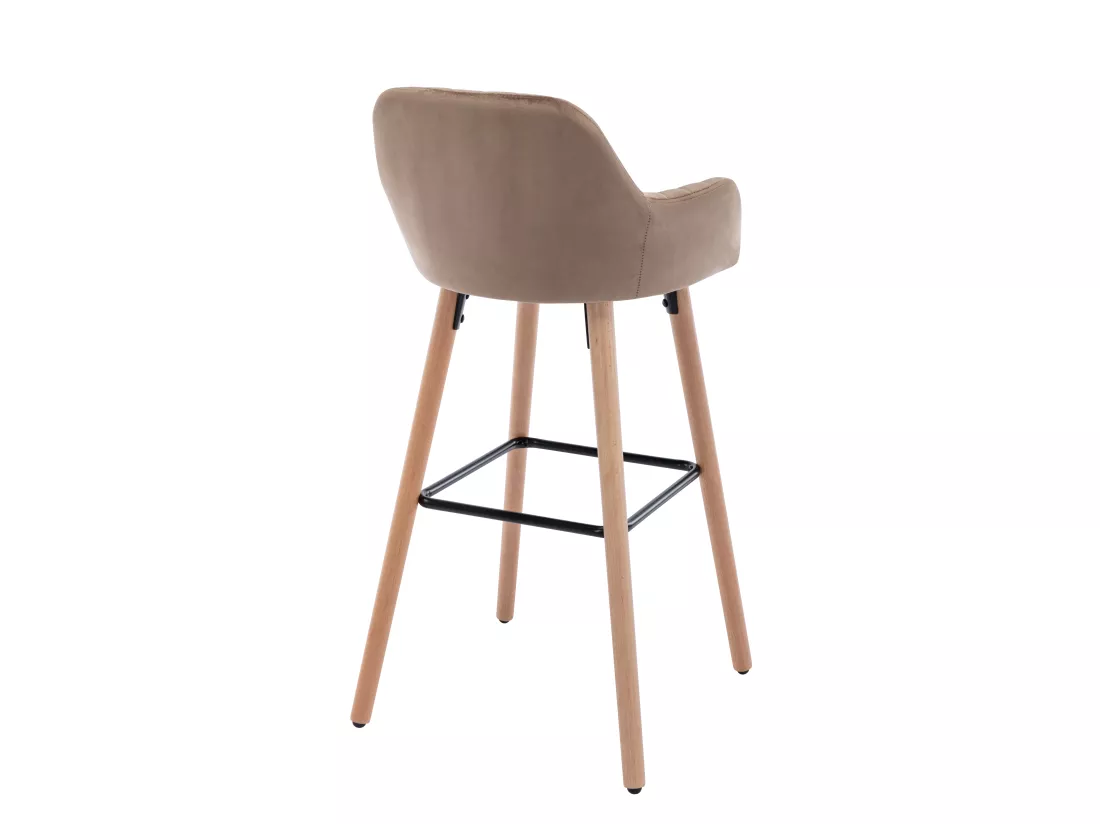 Lot de 2 tabourets de bar en velours et pieds bois de hêtre - Beige - ELEANA