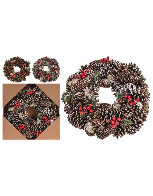Homestyle Krans Met Dennenappels - Kerstversiering - 35x35x9 cm