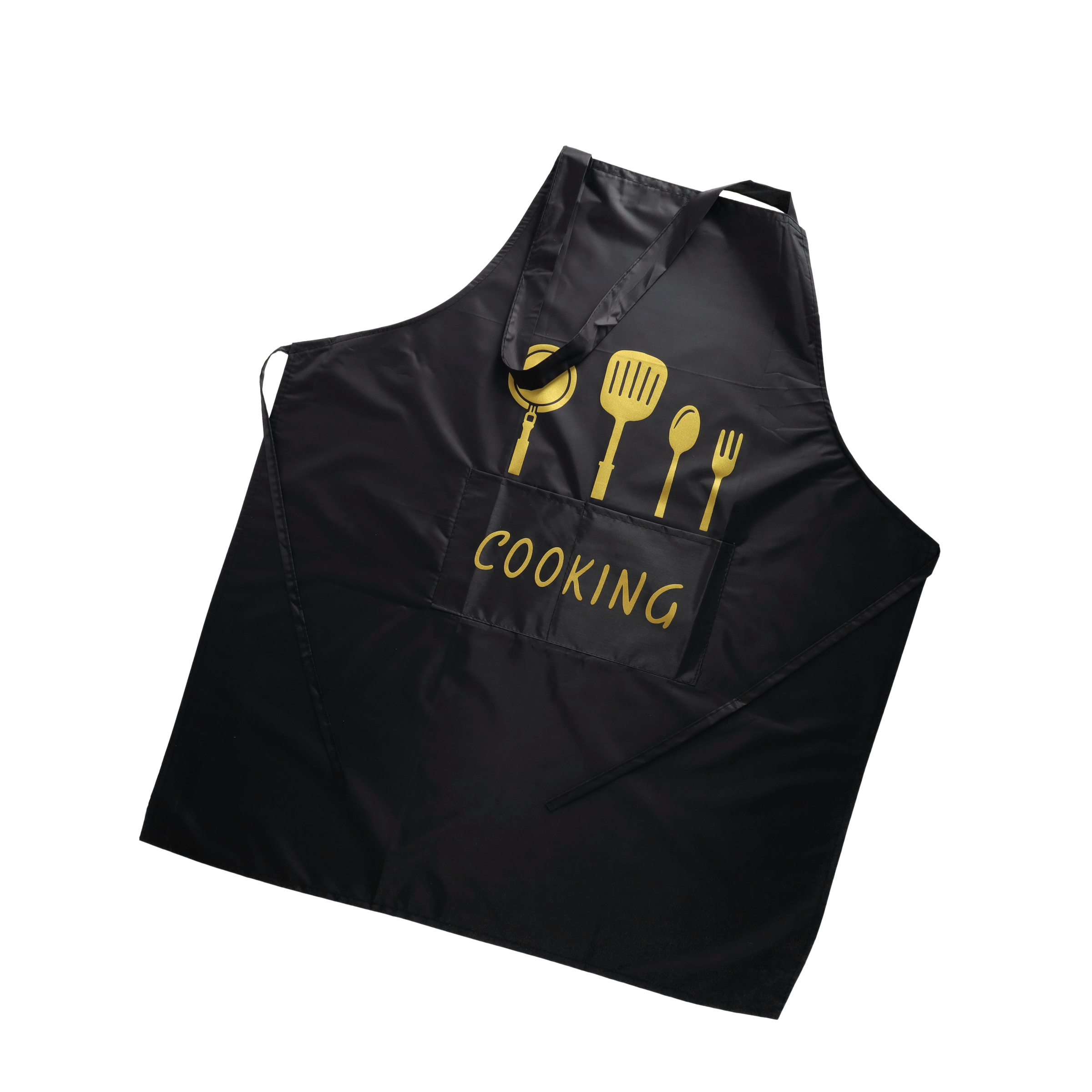 (90x60cm) Stylische Kochschürze Wasserabweisende BBQ Grillschürze Koch Umhang mit Bauchtasche   Rückenschnürung - Schwarz