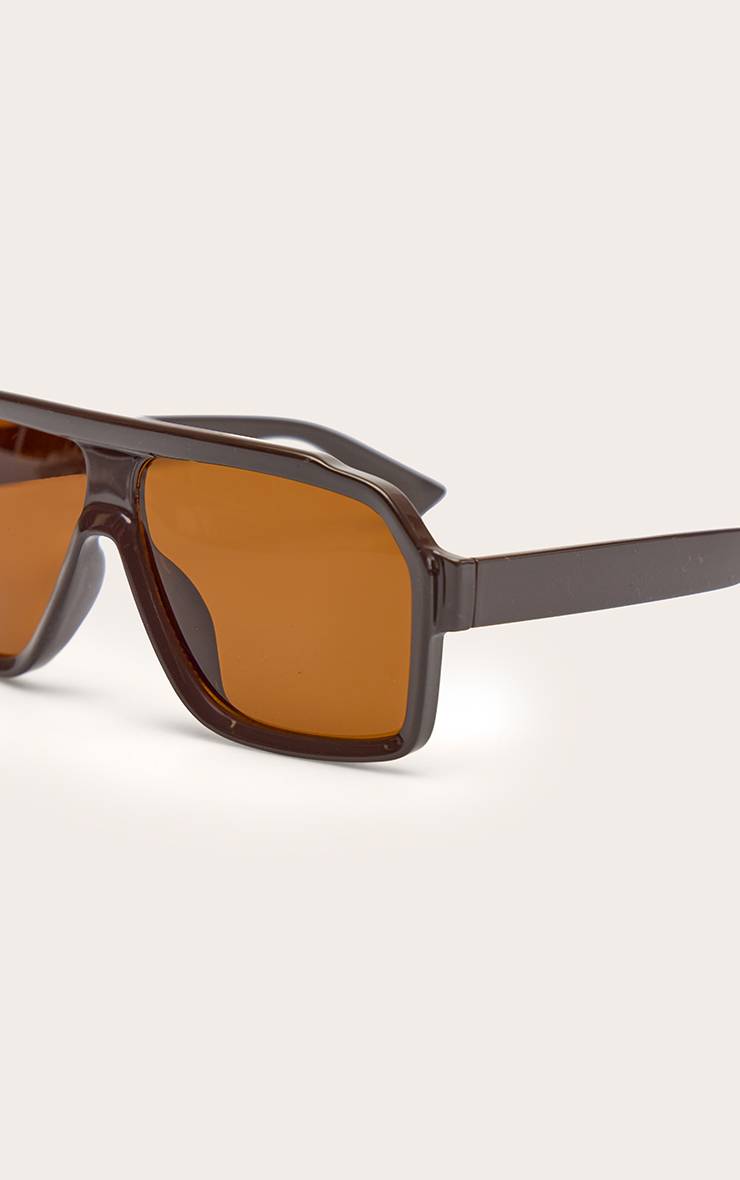 Chocolat Lunettes De Soleil Aviateur Surdimensionnées À Monture Épaisse