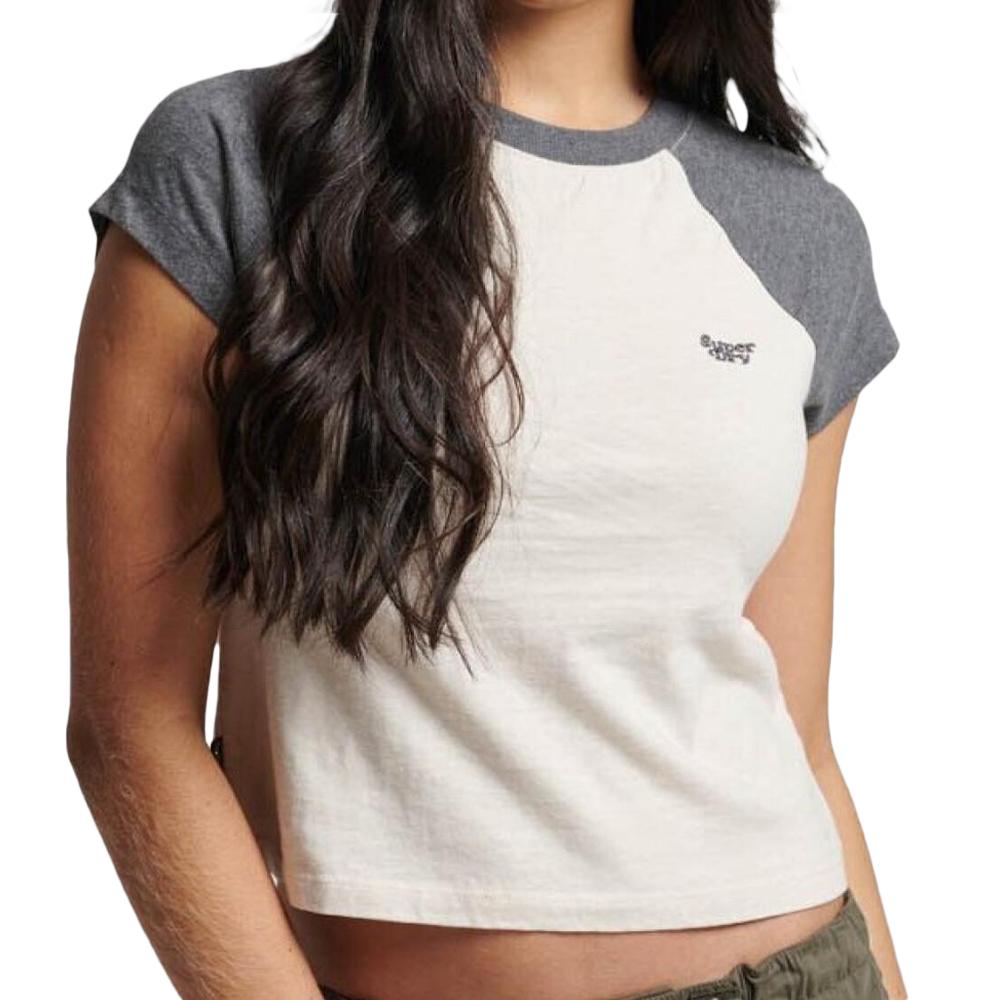 Superdry T-shirt Écru/Gris Femme Superdry Raglan