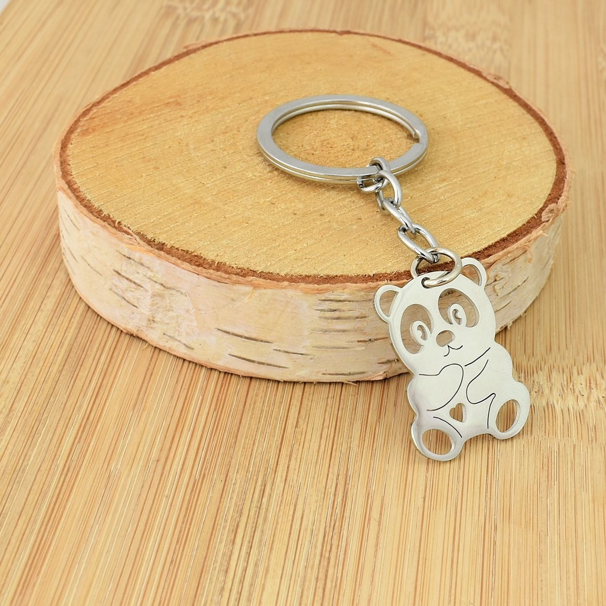 Porte-clés ourson petit coeur argenté