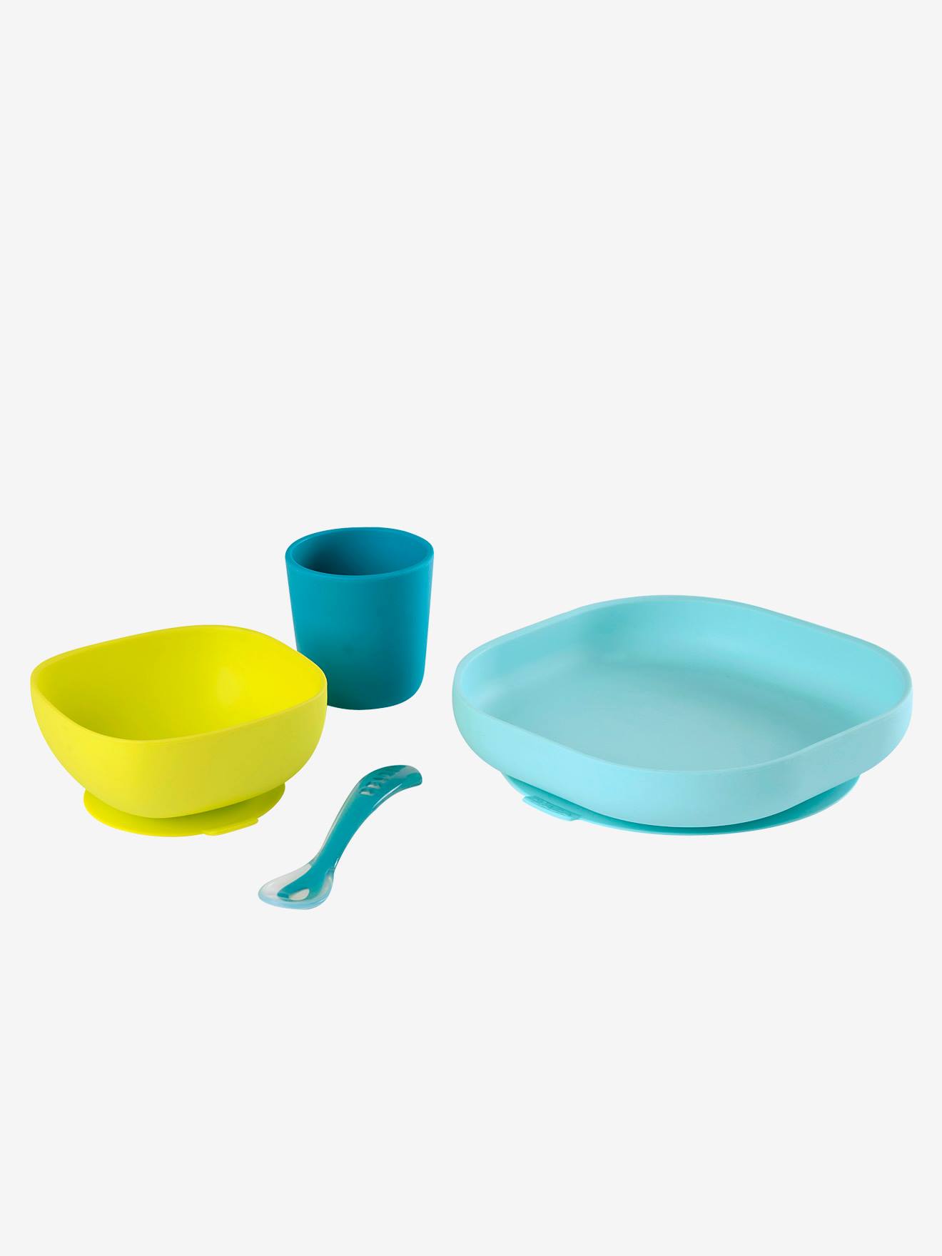Conjunto de jantar de silicone BEABA com 4 peças, rosa claro, bicolor/multicolorido