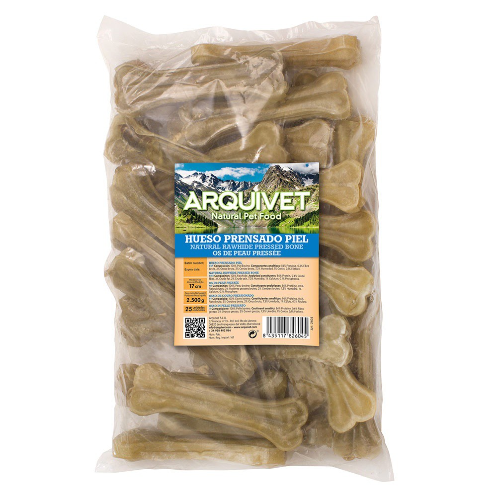 Osso de couro cru prensado para cães, sabor neutro.