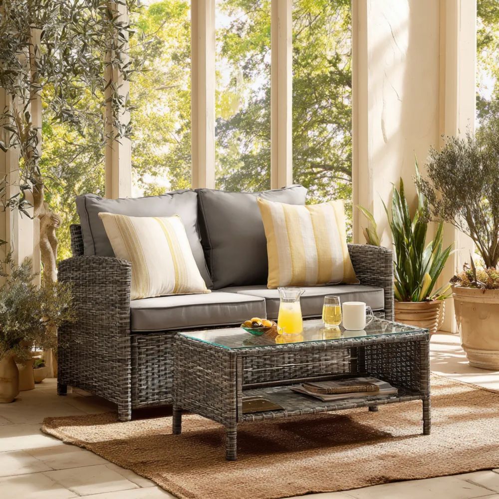 Garten Sofaset Rattan 125x60x80 cm – Grau – Modernes Design
