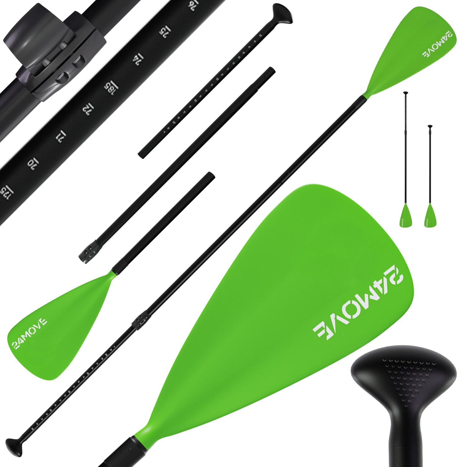 24MOVE® Paddel Einzelpaddel Stechpaddel für SUP Stand Up Board, Kajak, Leicht aus Aluminium 210cm, verstellbar grün