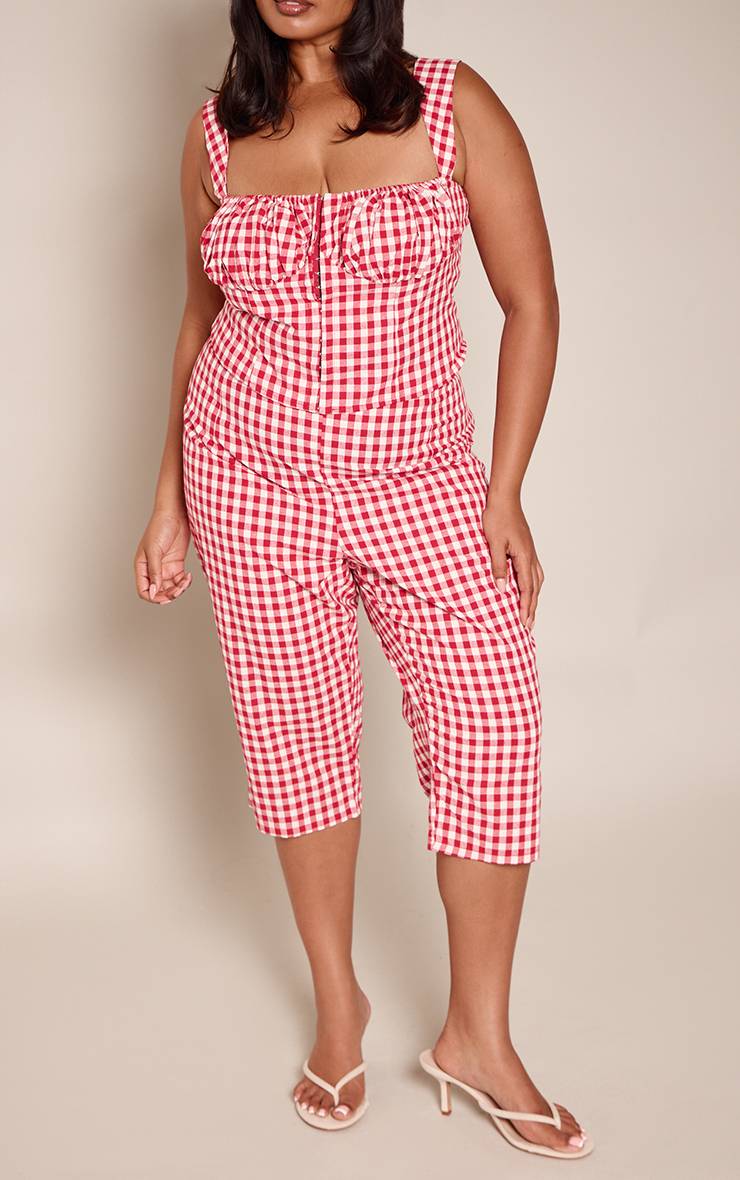 Rouge Ensemble Coordonné Corsaire Tissé Vichy Rose Grande Taille