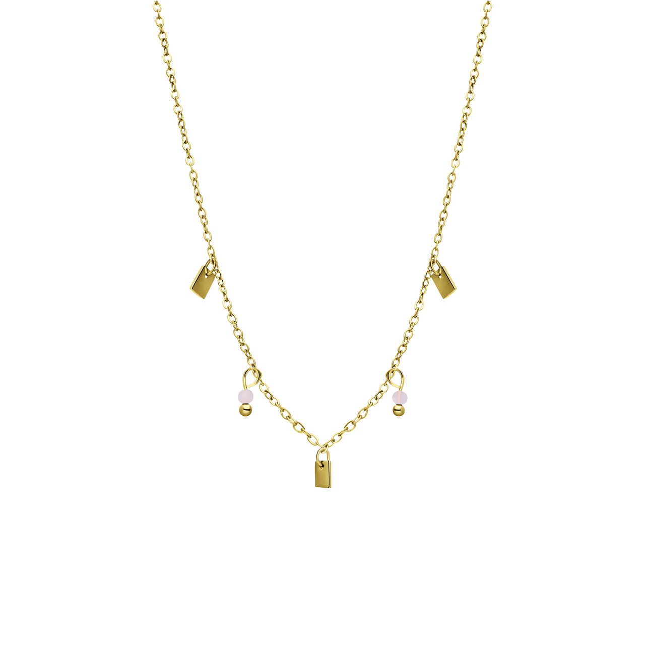 Stalen goldplated ketting met rozenkwarts