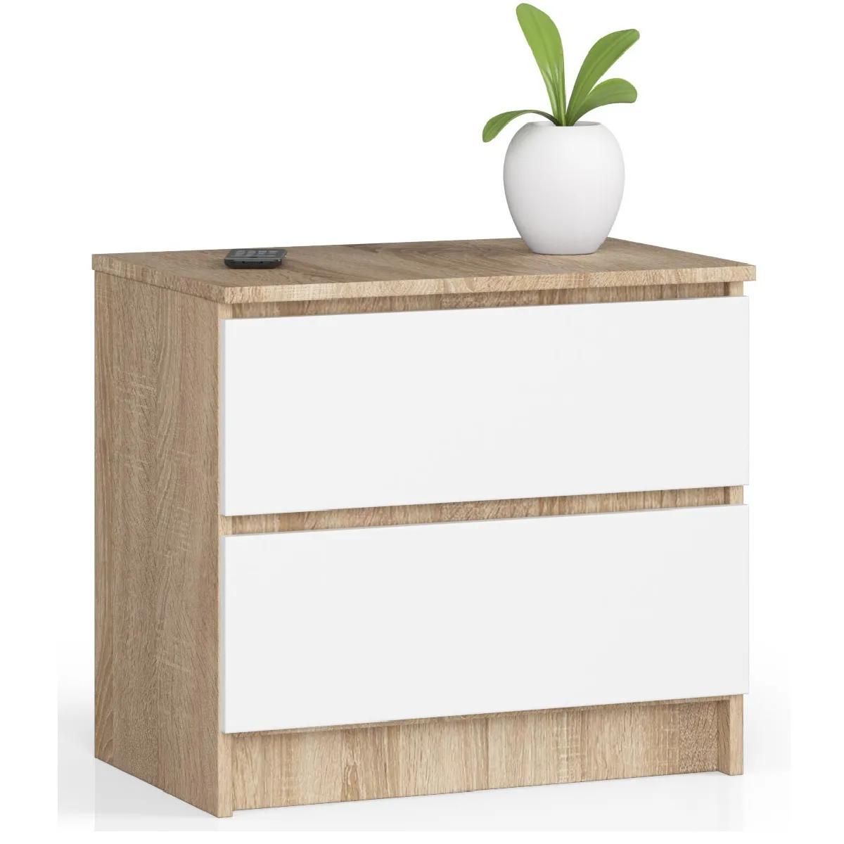 Table de chevet - Sonoma/Blanc - 60 cm - 2 tiroirs