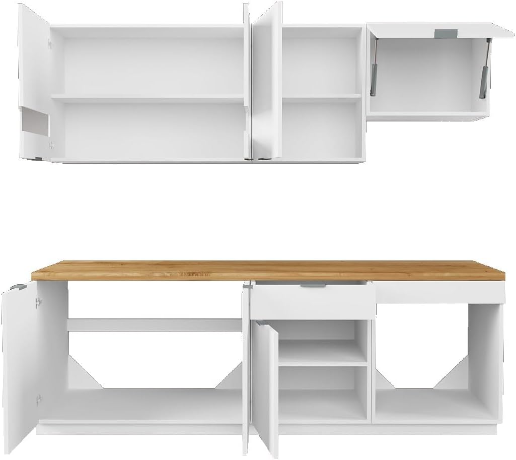Vente-unique-Küchenzeile - Mit Arbeitsplatte 200 cm - Weiß & Holzfarben - CARMEO