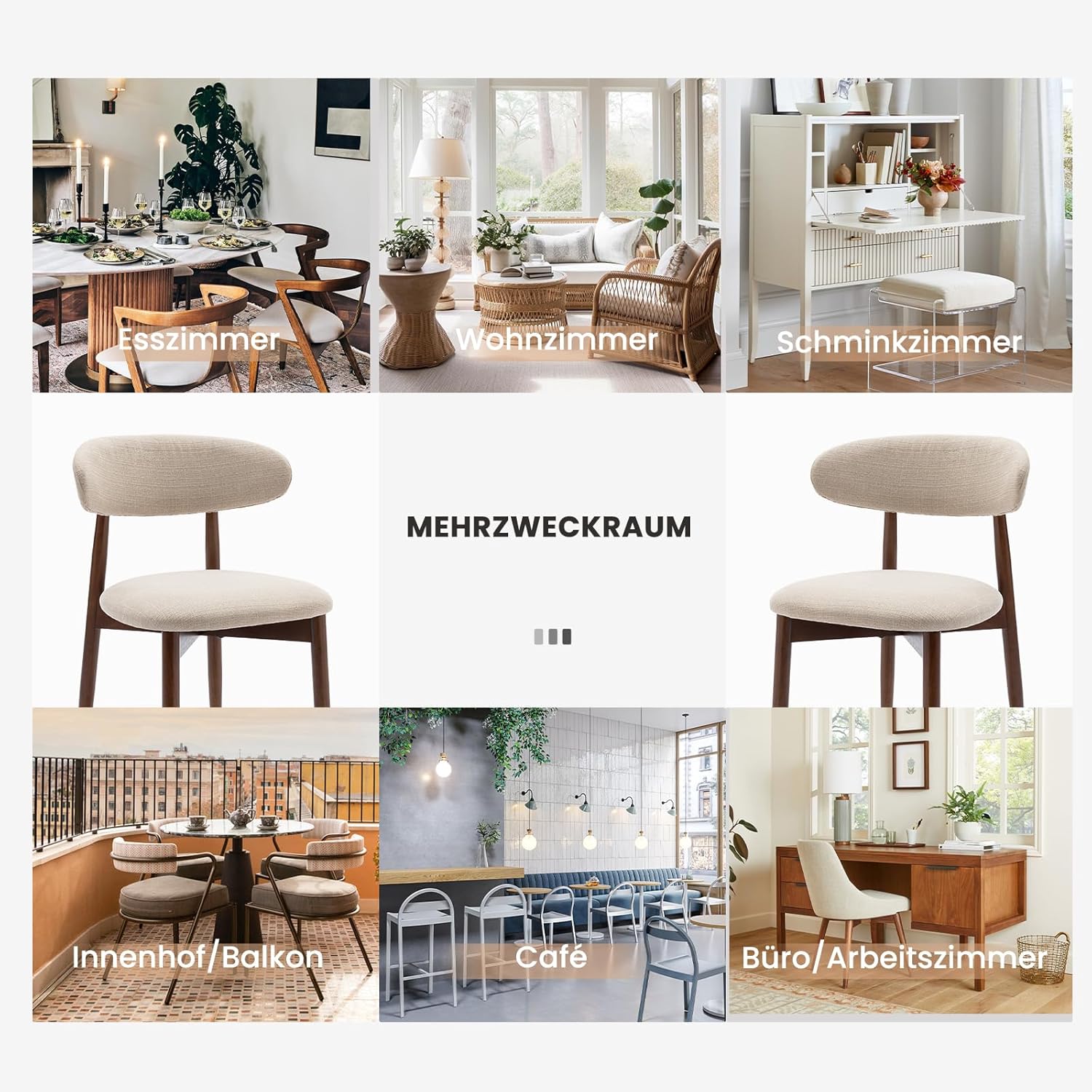 COLAMY Küchenstuhl Esszimmerstühle 6er Set, Moderne Polsterstuhl Essstühle mit Fester Rückenlehne, Stoff Esszimmerstühl mit Holzbein für Esszimmer, Küche, Restaurant, Beige