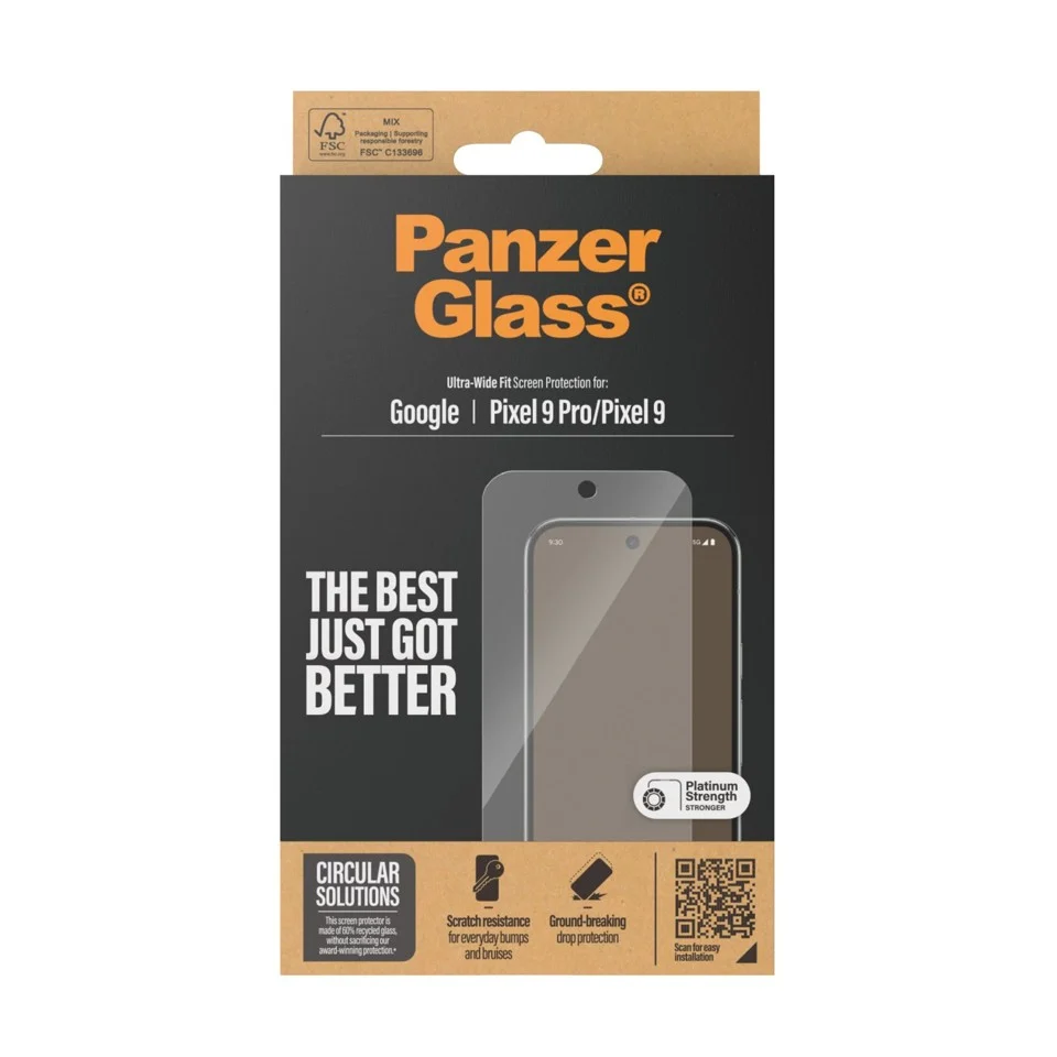 PanzerGlass - Skærmbeskyttelse til Google Pixel 9/9 Pro - Ultra-Wide Fit