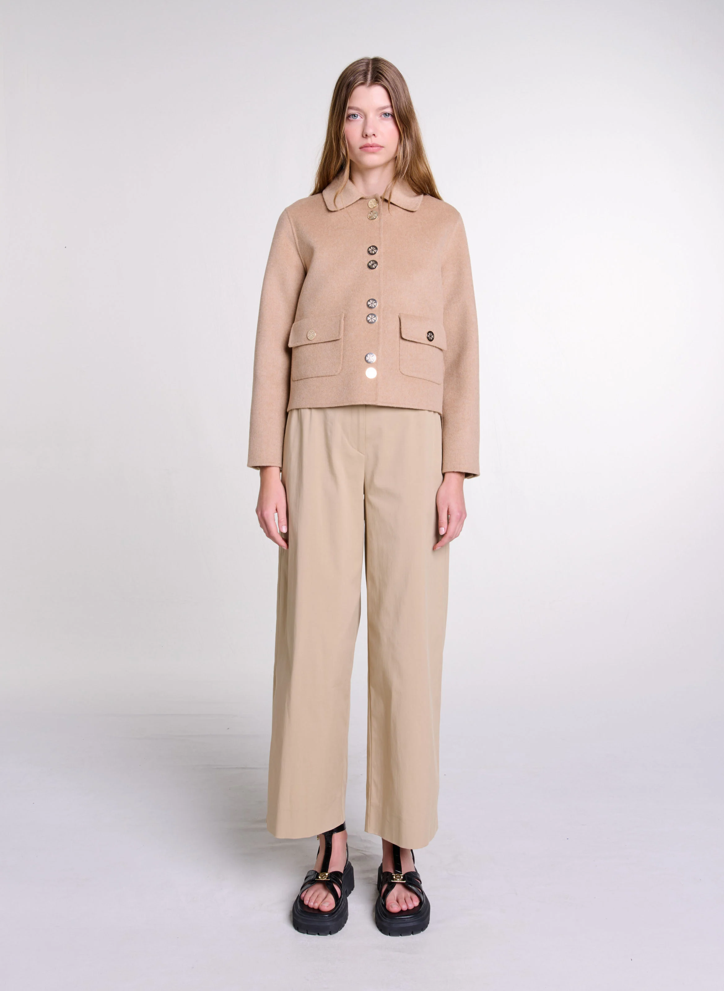 Veste col classique en laine mélangée | Beige