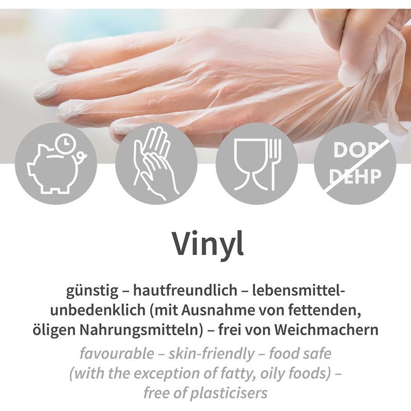 Gants jetables Ideal Light Hygonorm vinyle non poudré, blanc - Boîte de 100 gants