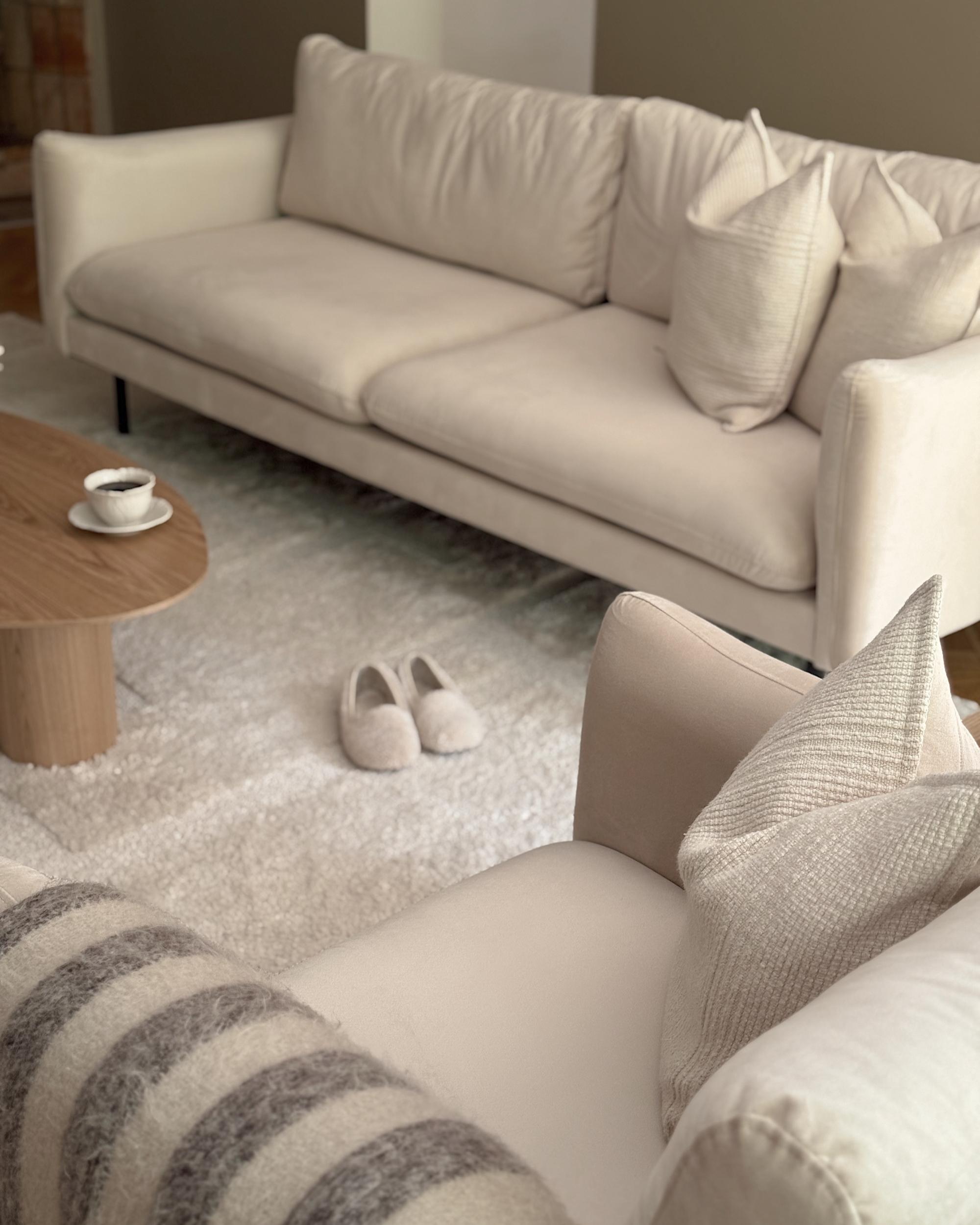 Bankenset 5-zits VINTERBRO Fluweel Lichtbeige met ottomaan