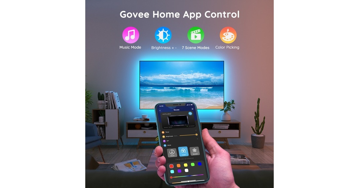 GoveeH6179 RGB Bluetooth LED Backlight sfeerverlichting  (3 meter, voor 46 - 60 inch tv's)