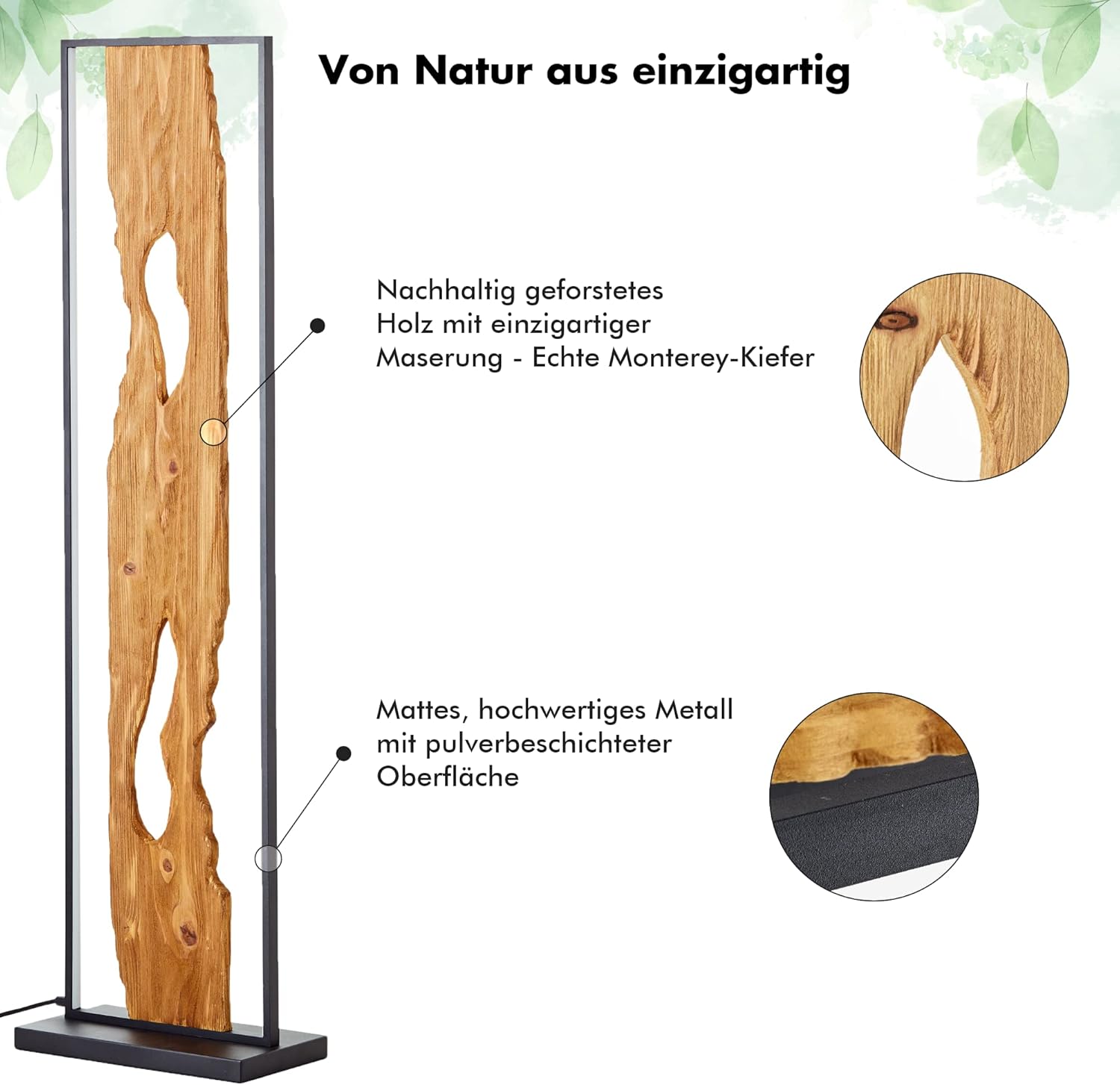 Brilliant LED Standleuchte 120cm Stehlampe Holz/Schwarz, Eckleuchte Aluminium/Metall/Holz, Lampe Wohnzimmer Stehlampe Modern Floor Lamp 1x LED integriert, 20W, Holzlampe, Corner Lamp
