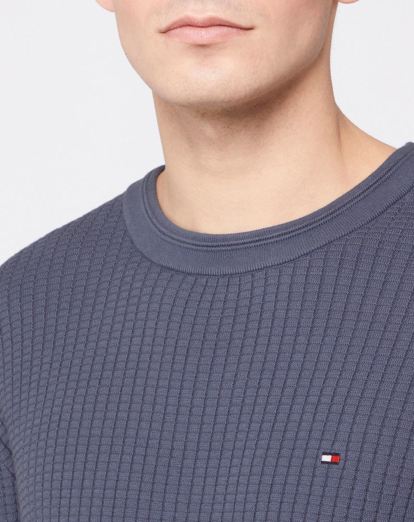 Tommy Hilfiger Pull Grid Structure col rond bleu vintage