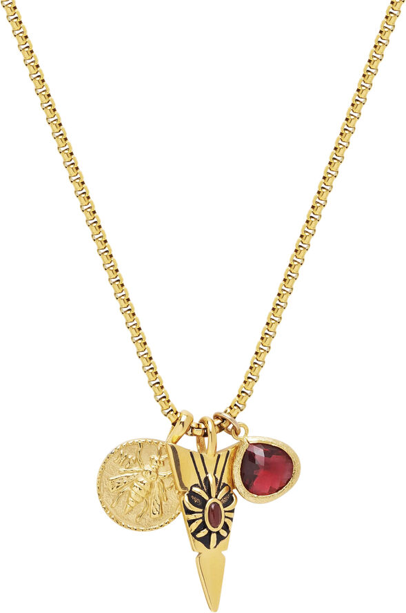 Nialaya Men's Golden Talisman Necklace with Arrowhead, Red Ruby CZ D Gold