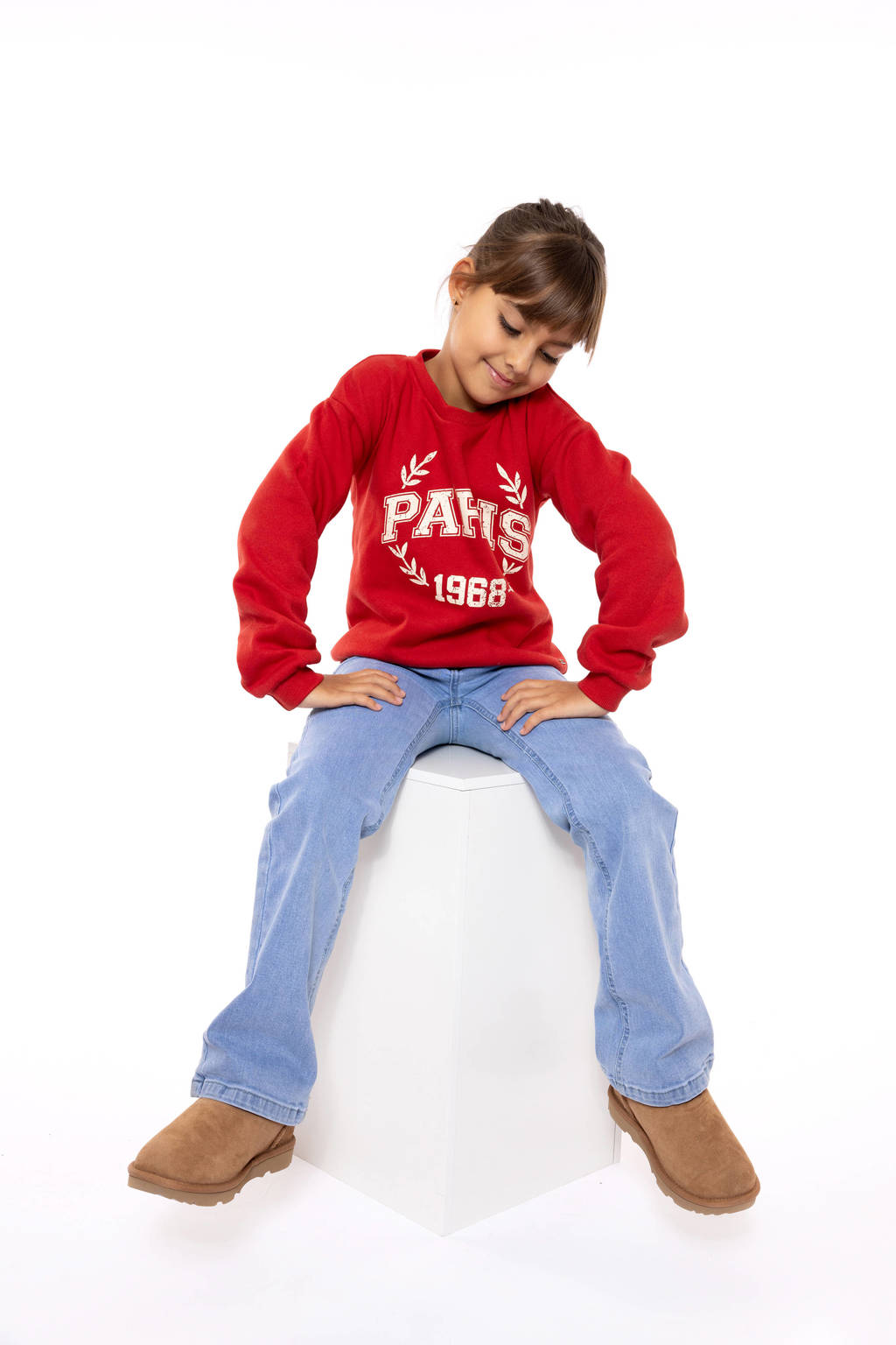 No Way Monday sweater met printopdruk rood/wit