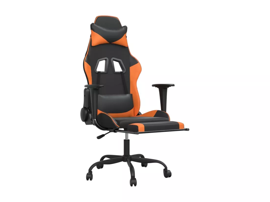Chaise de jeu de massage et repose-pied Noir&Orange Similicuir