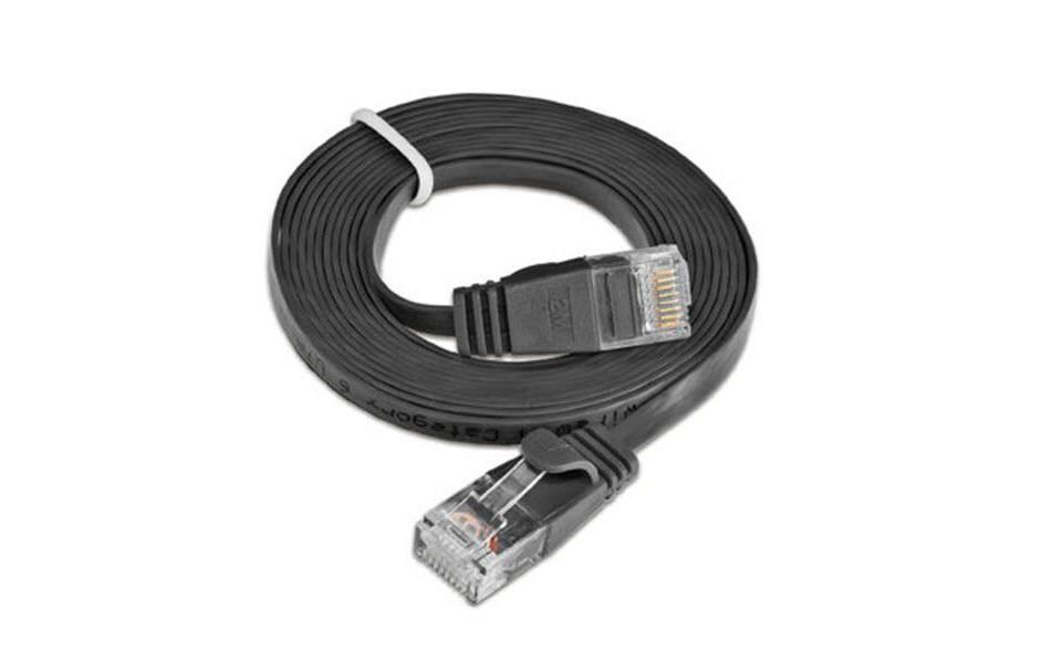 Slimpatchkabel RJ-45 - RJ-45, Cat 6, UTP, 0.15 m, SchwarzUnscreened/Unshielded Twisted-Pair-Kabel (UTP) mit Klinkenschutz