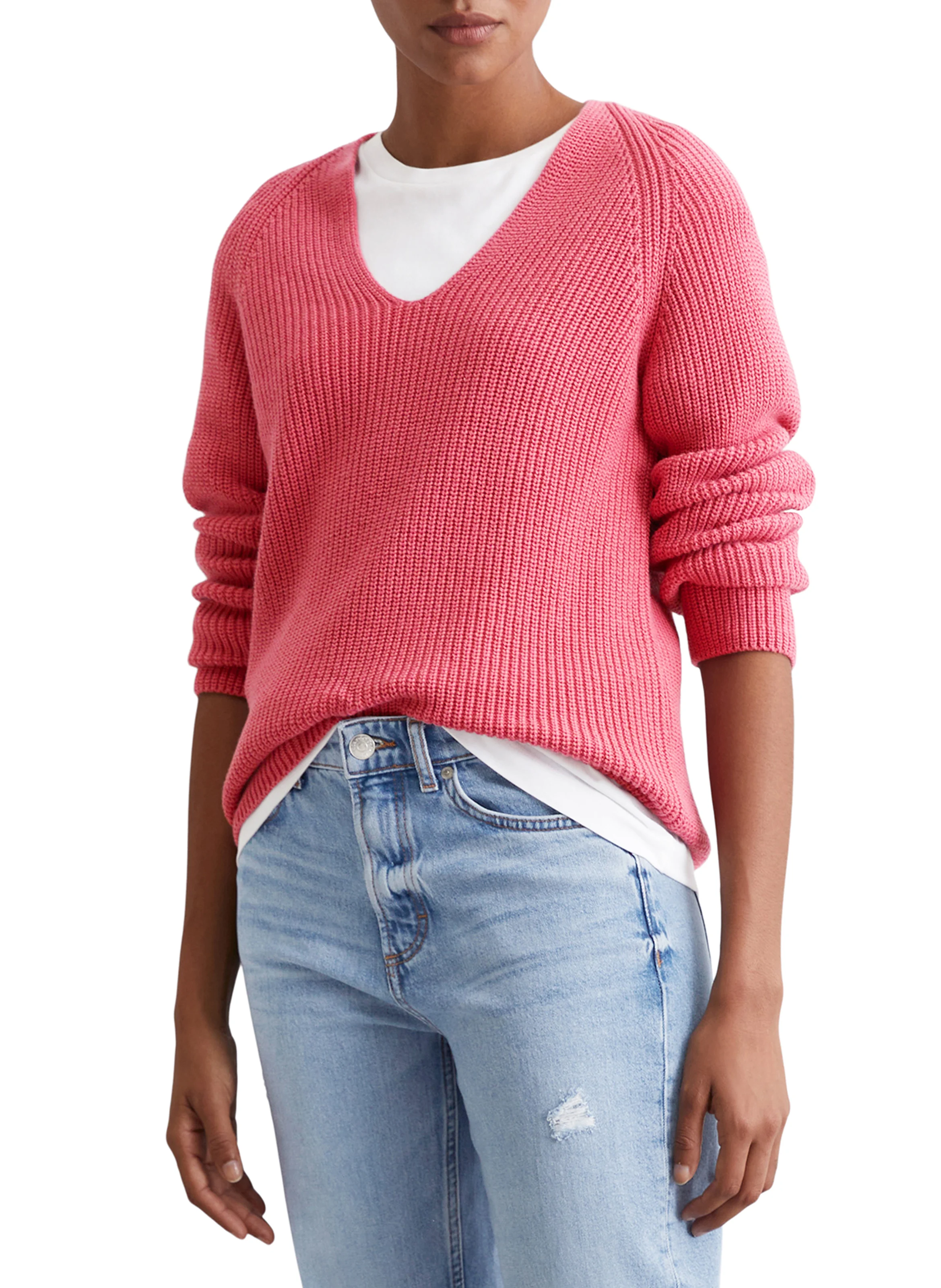 Pull tricot col V en coton | Rose
