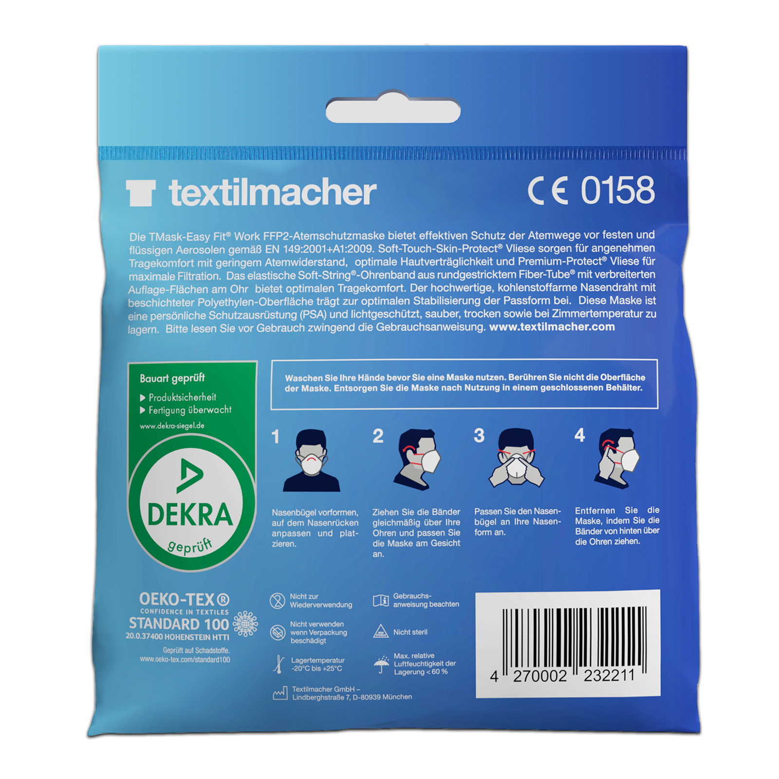 5er-Pack FFP2 Schutzmasken - weiß - faltbar