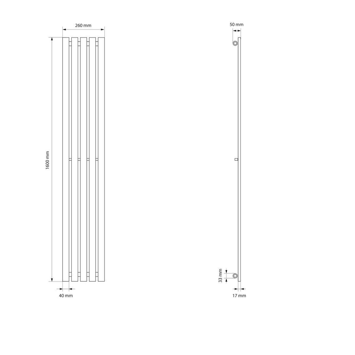ECD Germany Design Stella paneelradiator, middenaansluiting, 260x1600 mm, antraciet, met aansluitset en thermostaat, universeel, hoek- en doorloopmodel, vlak, enkellaags, verticaal, badkamerradiator